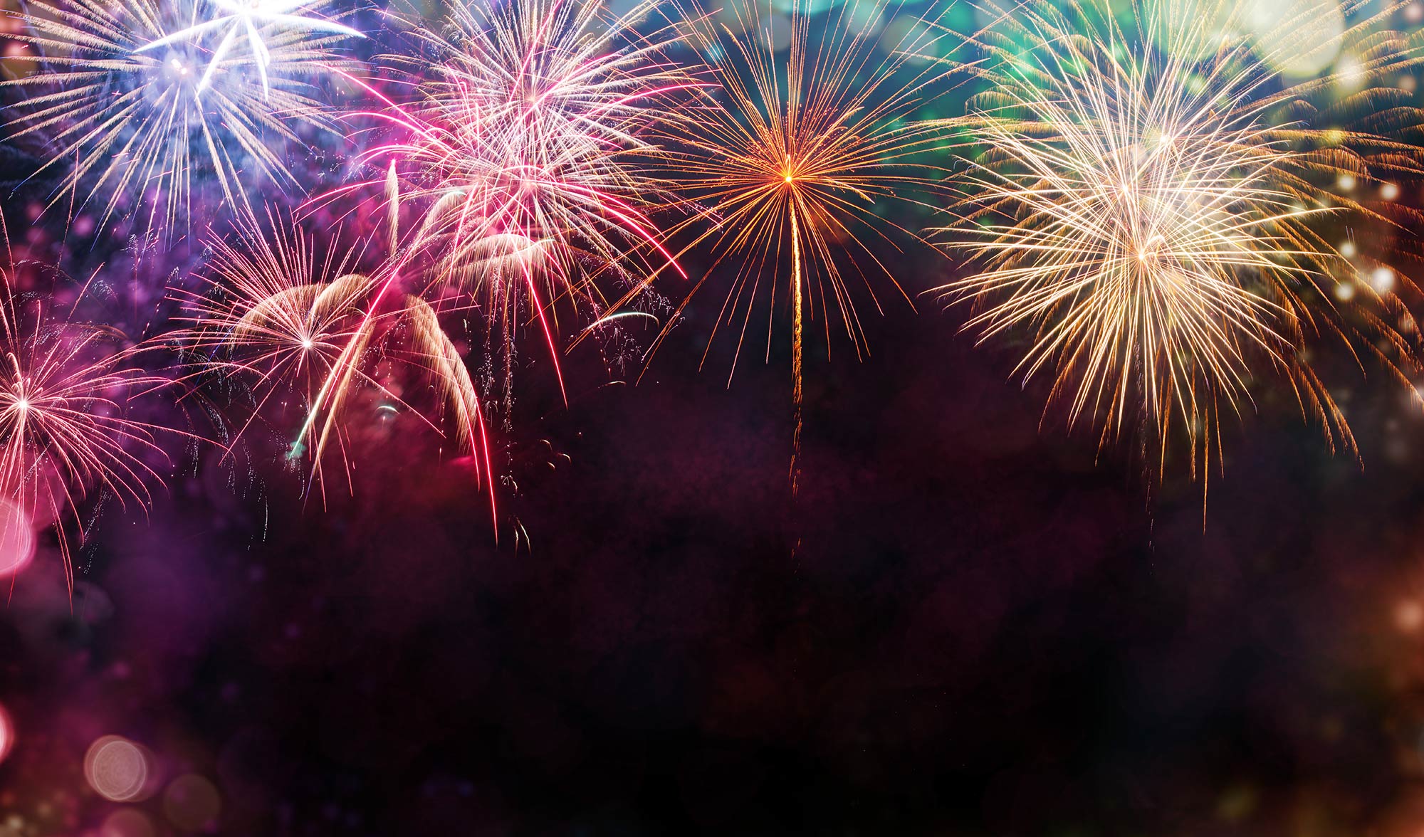 Dark sky with fireworks
